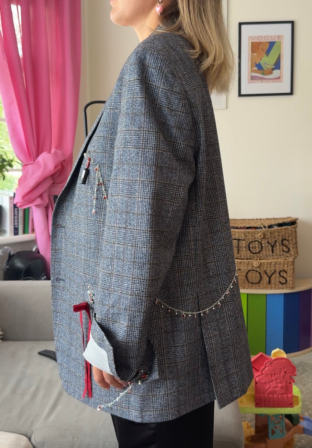 Grey Plaid Statement Blazer