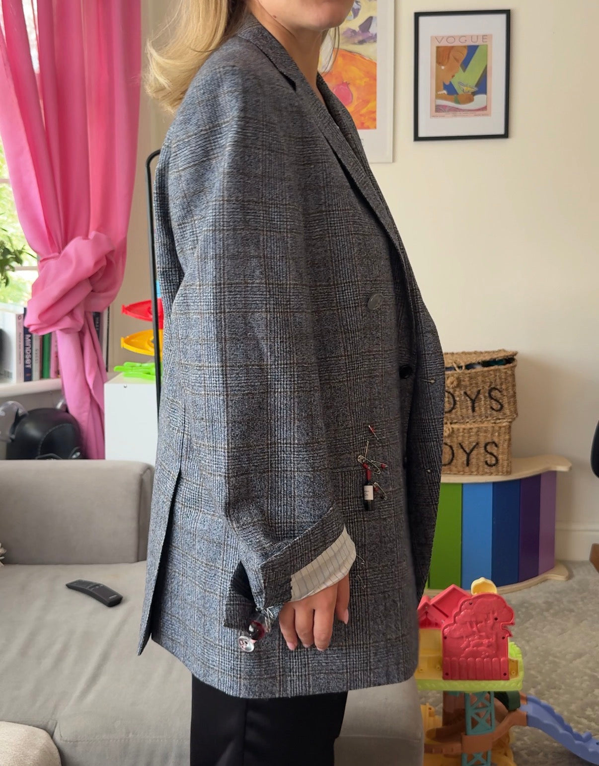 Grey Plaid Statement Blazer