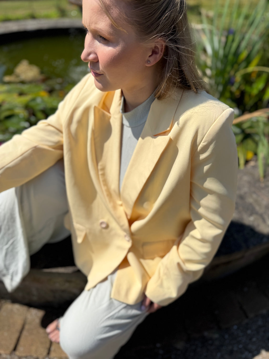 Double-Breasted Tie Rose Blazer