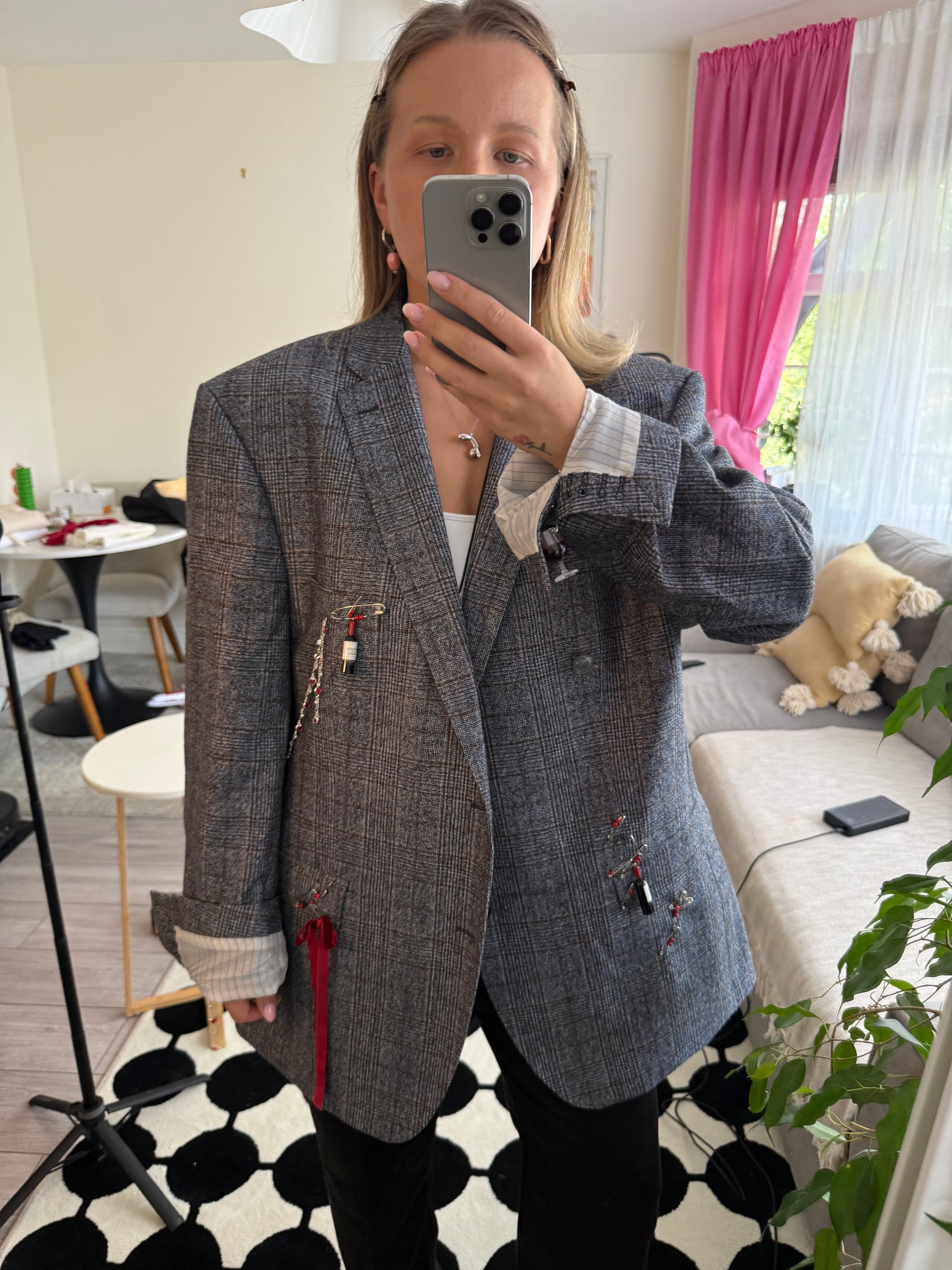 Grey Plaid Statement Blazer