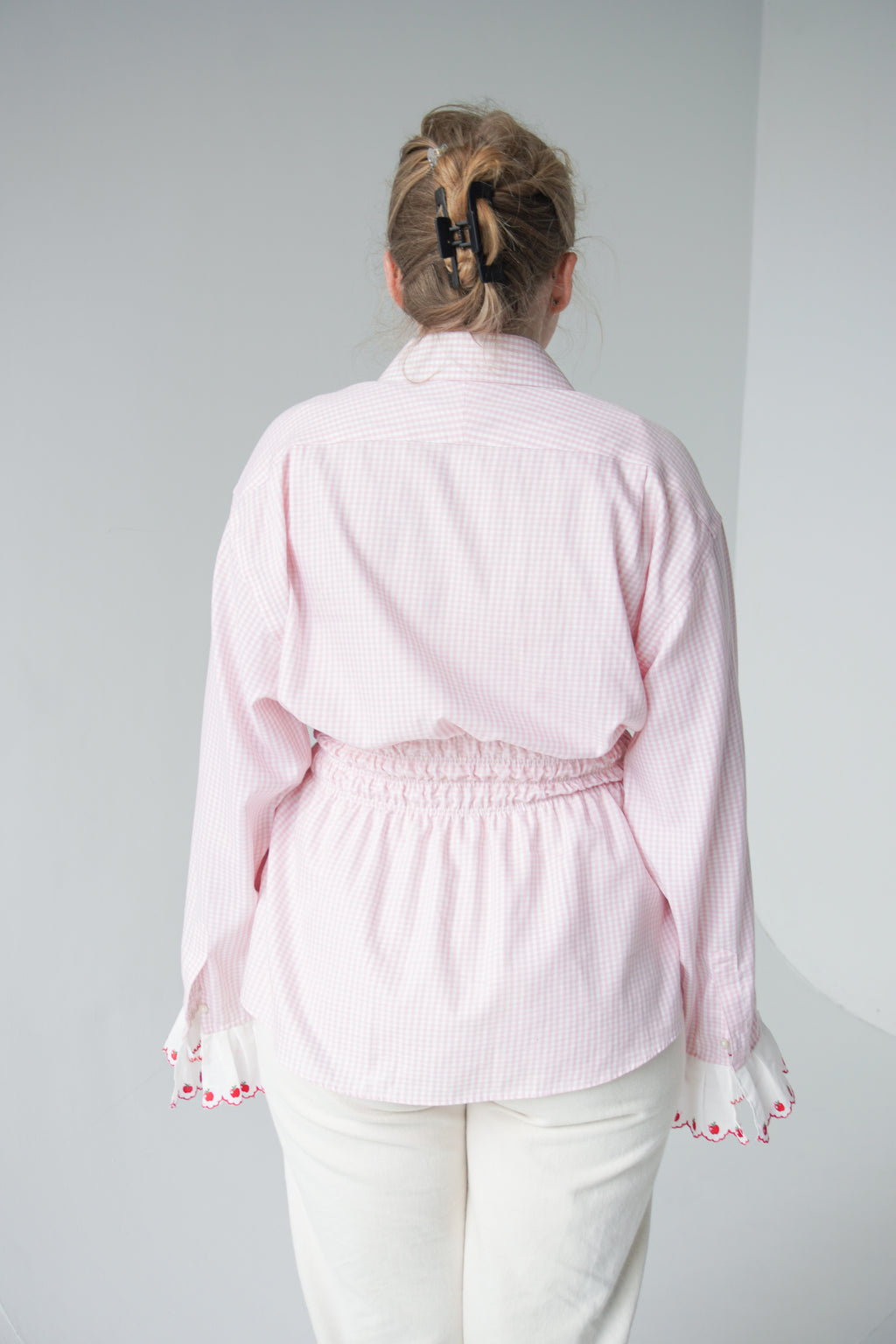 ruffle sleeves pink shirt