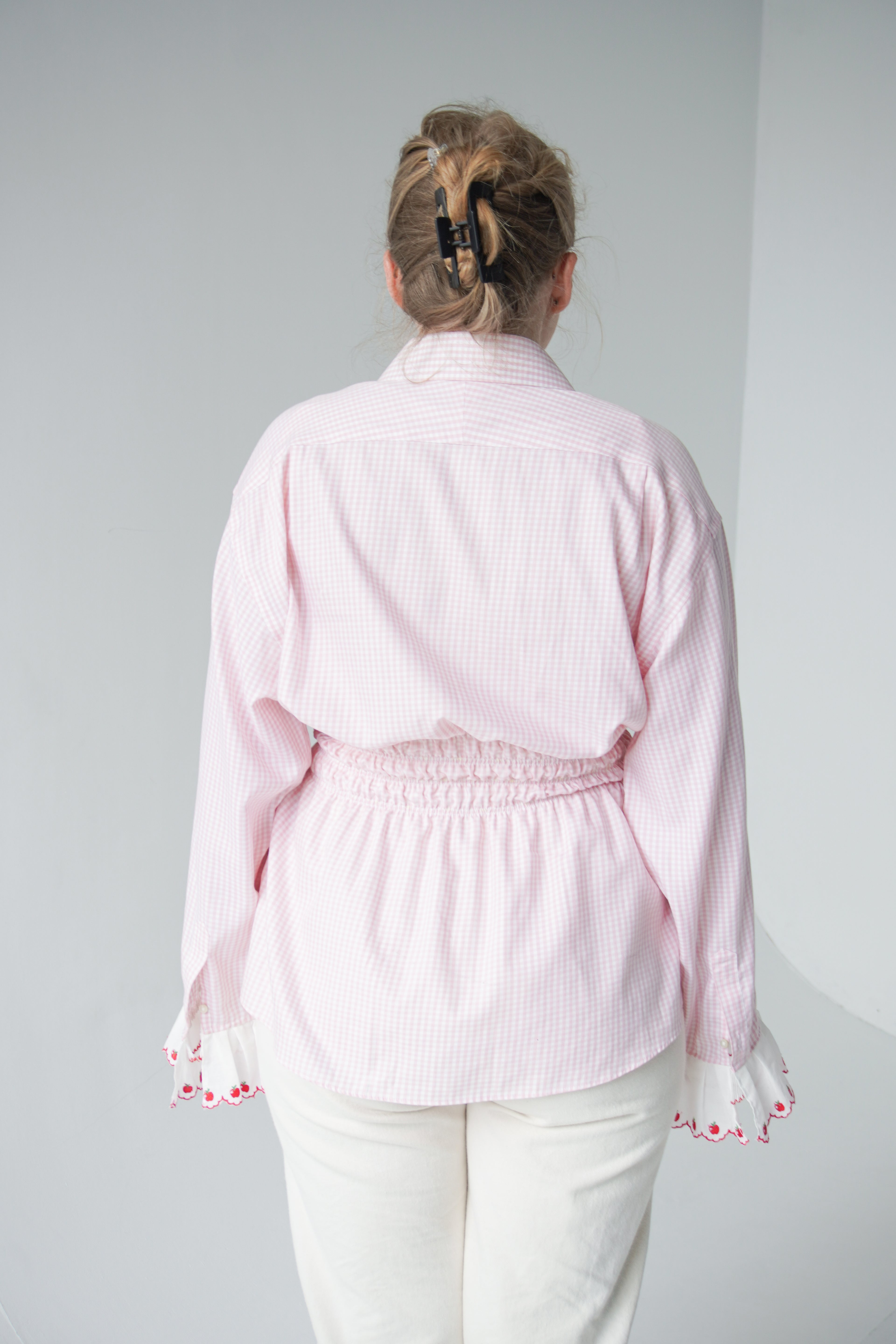 ruffle sleeves pink shirt