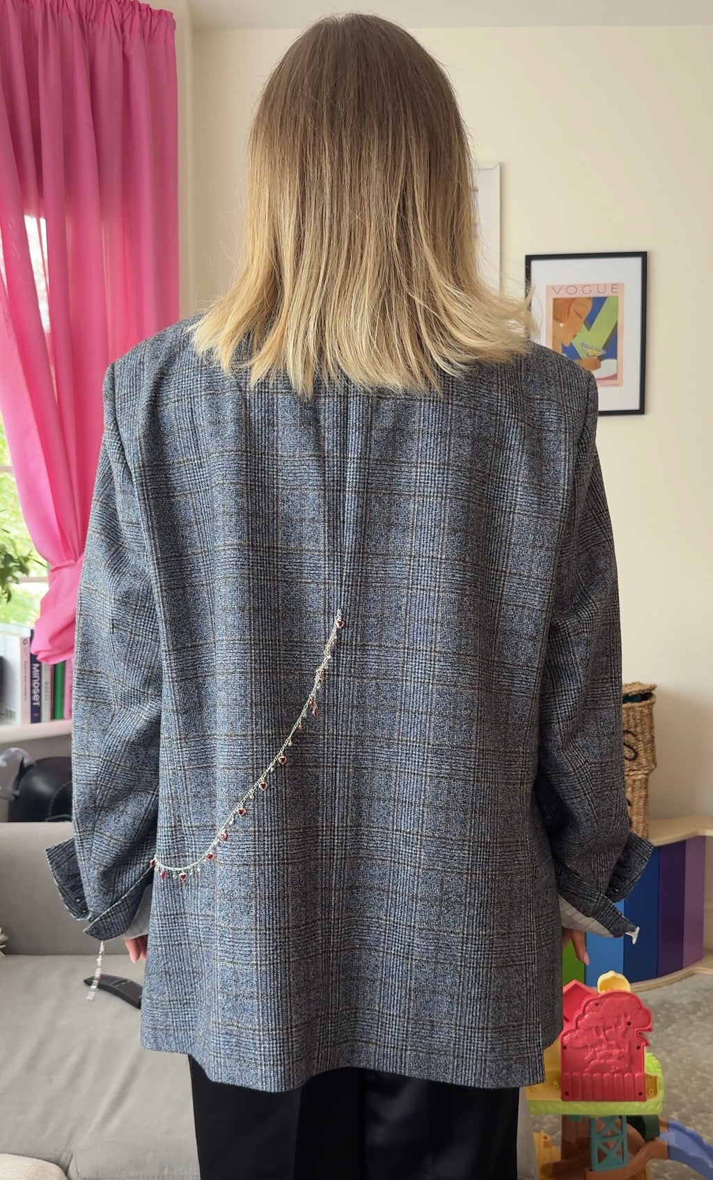 Grey Plaid Statement Blazer