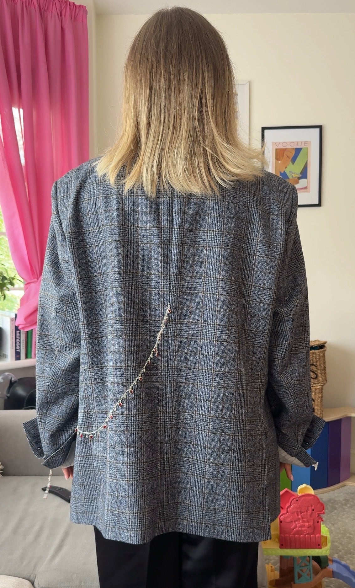 Grey Plaid Statement Blazer