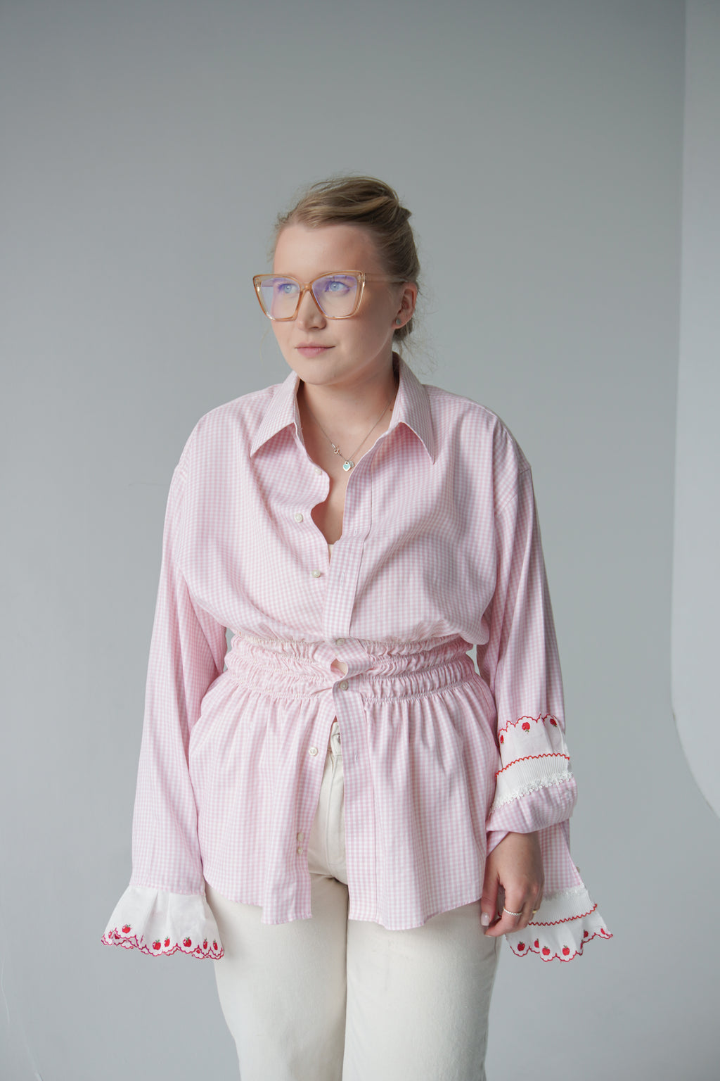 ruffle sleeves pink shirt