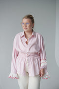 ruffle sleeves pink shirt