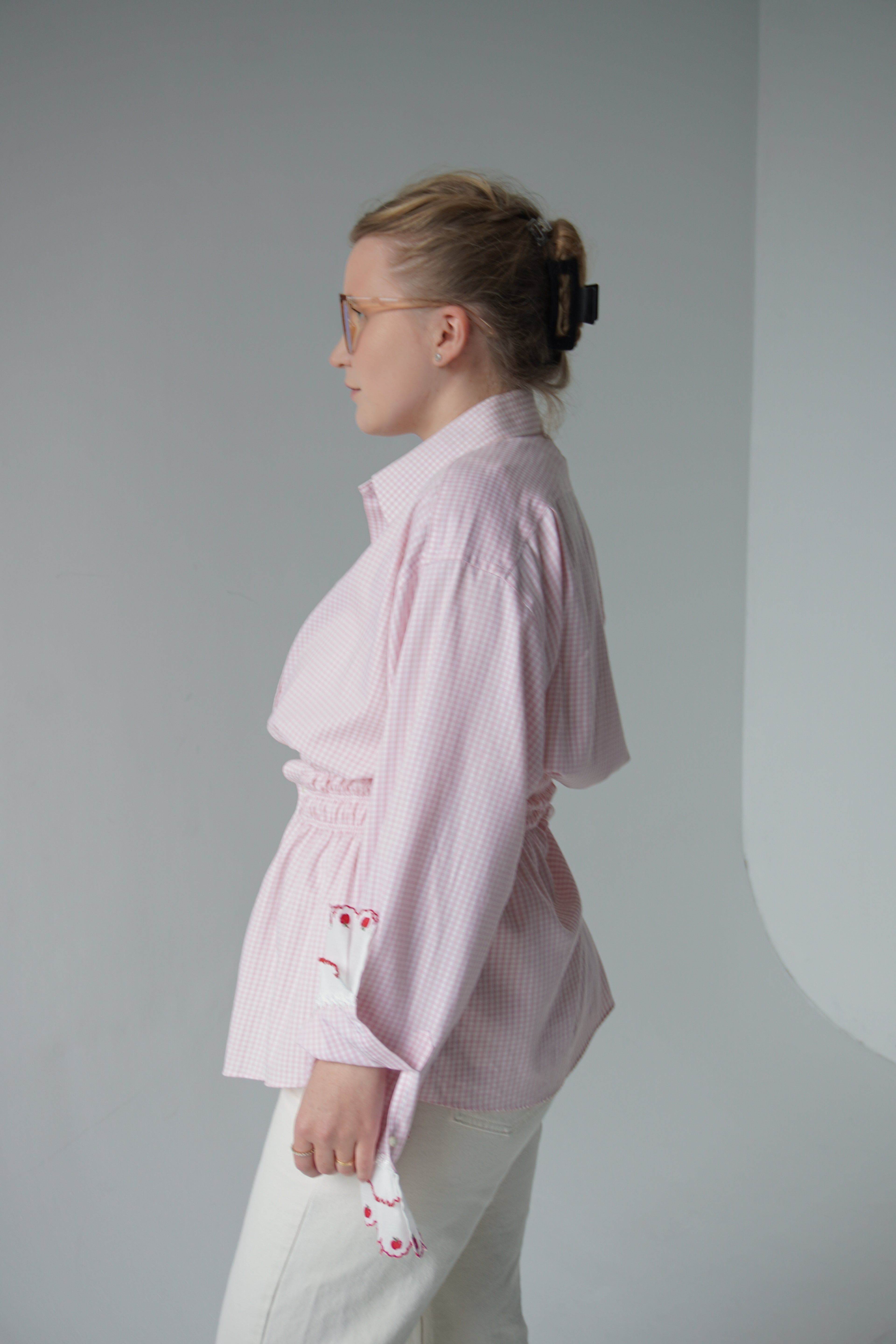 ruffle sleeves pink shirt