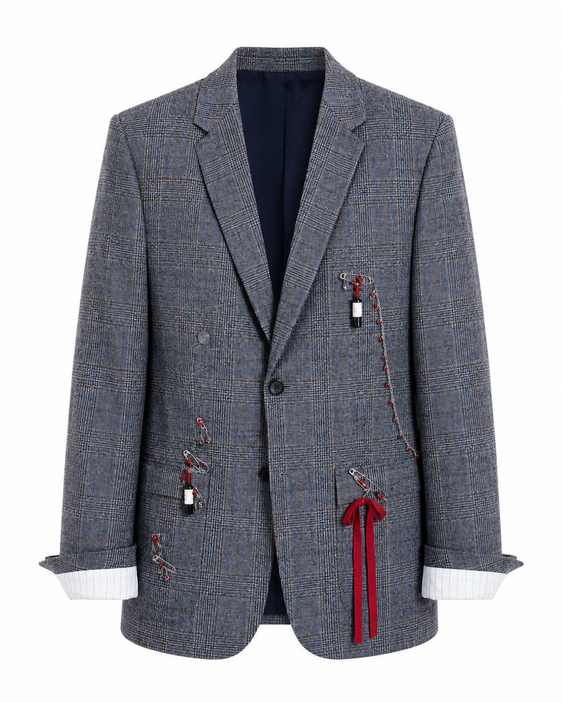 Grey Plaid Statement Blazer