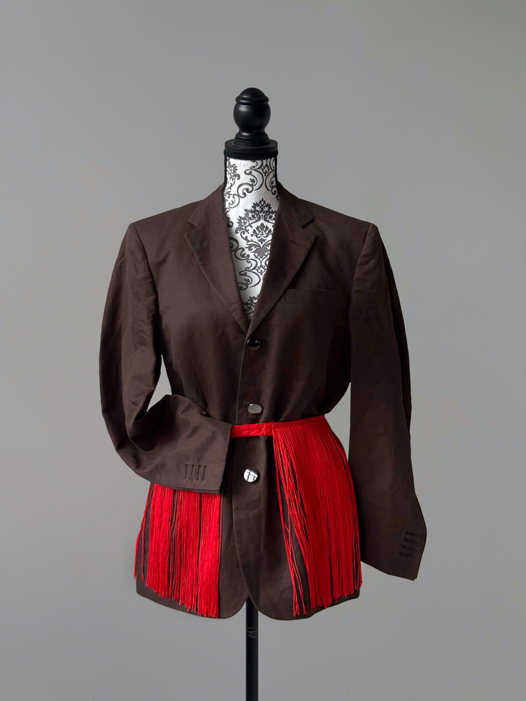 Chocolate love blazer (with red fringe belt)