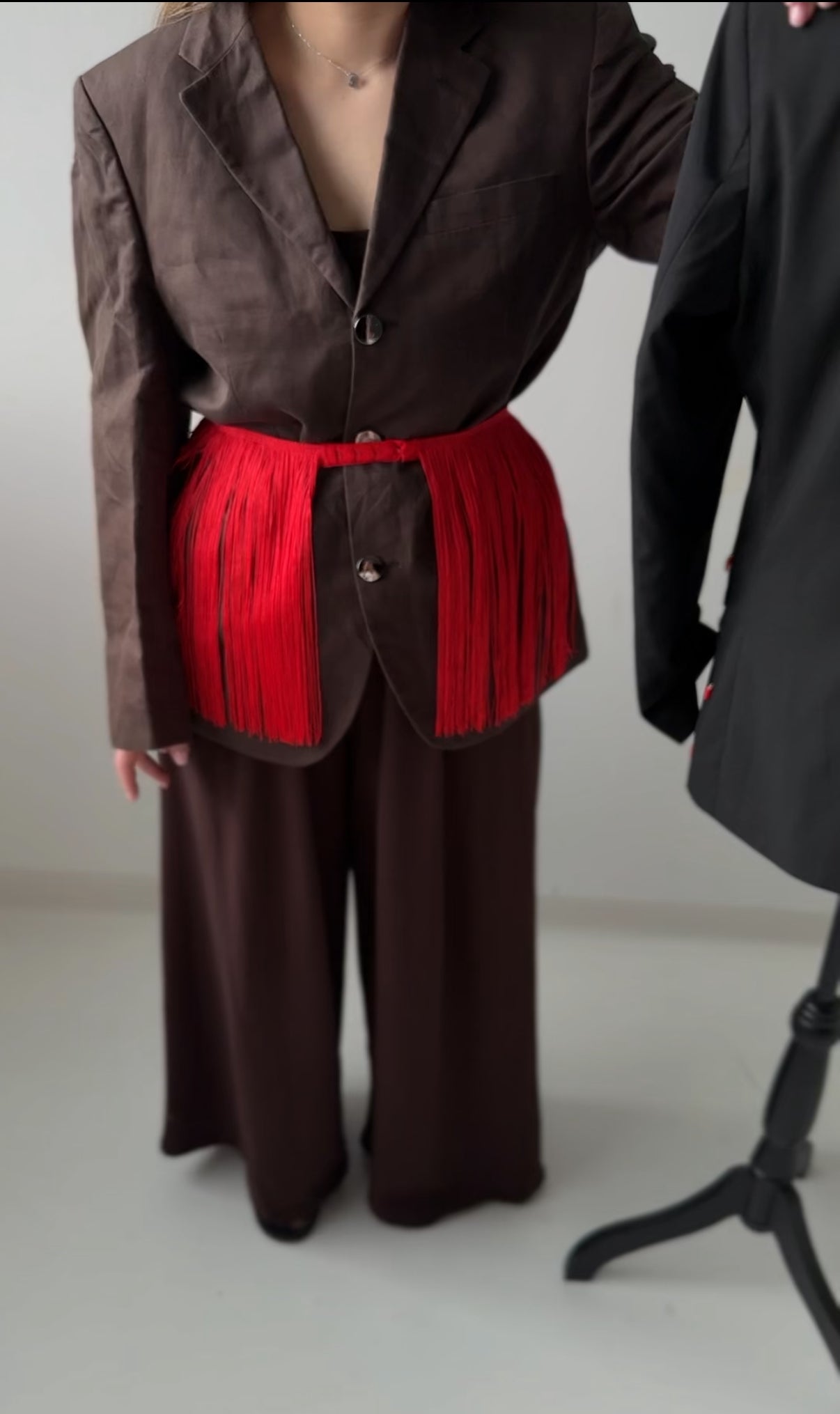 Chocolate love blazer (with red fringe belt)